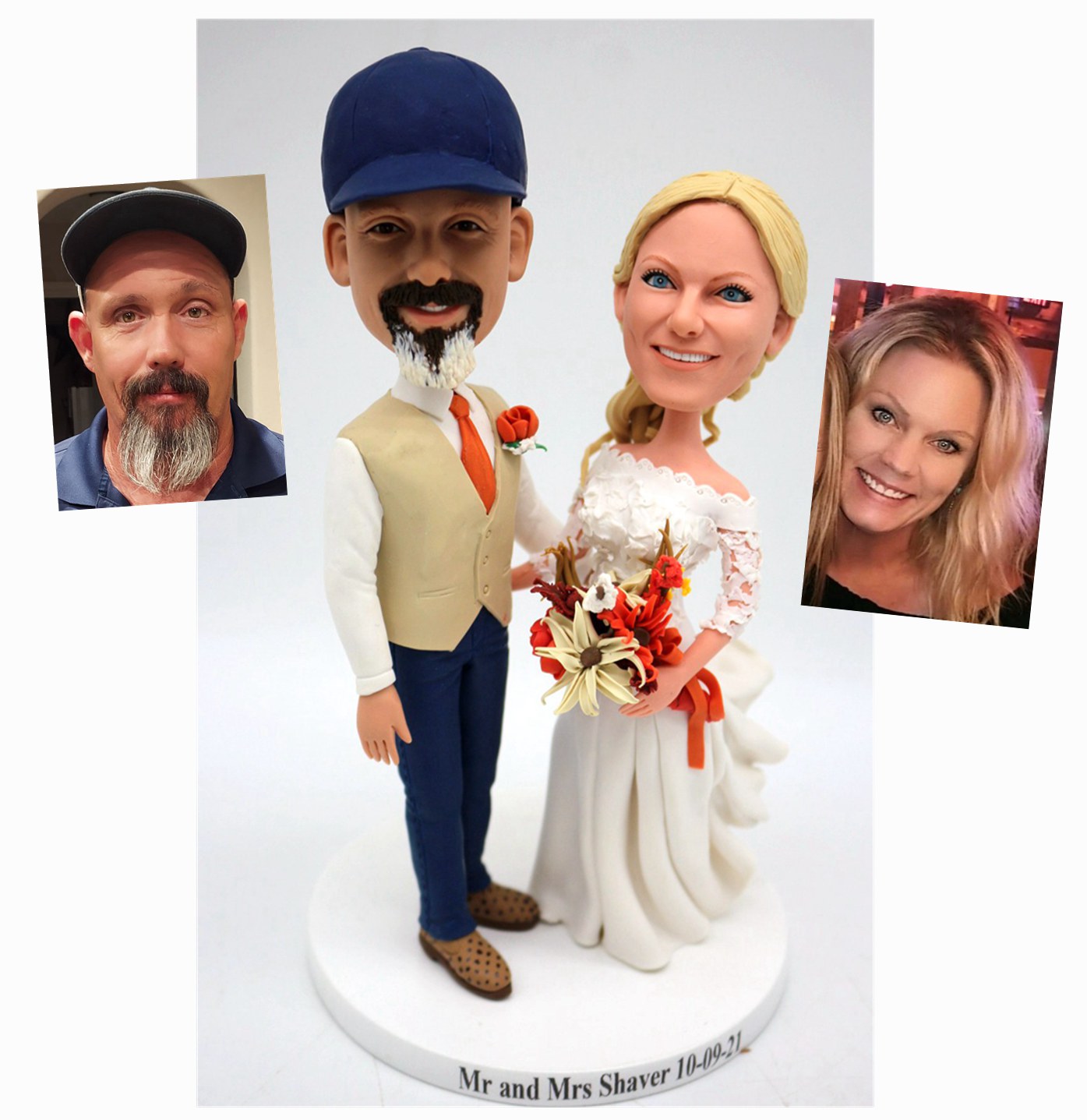 Custom cake toppers couple holding bouquet anniversary gifts