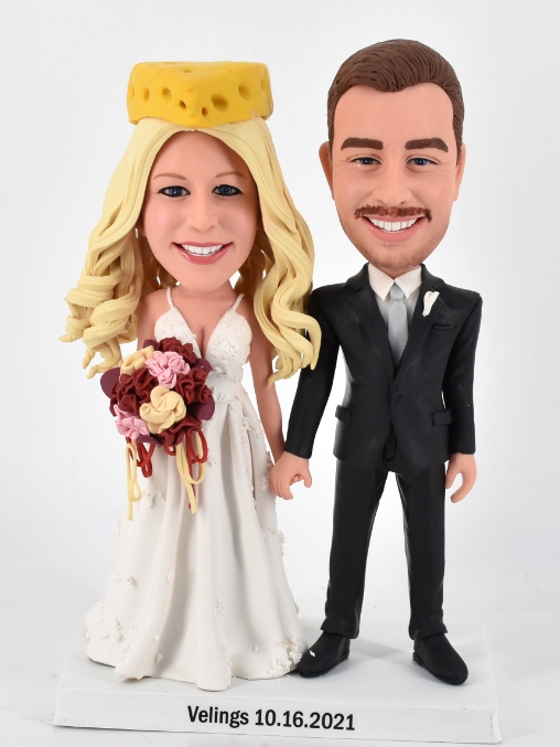 Custom cake toppers Cheese hat on my head funny bride and groom