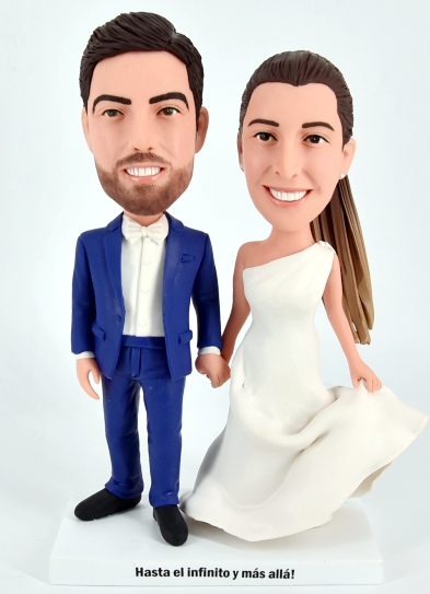 Custom cake toppers hand in hand male in royal blue suit