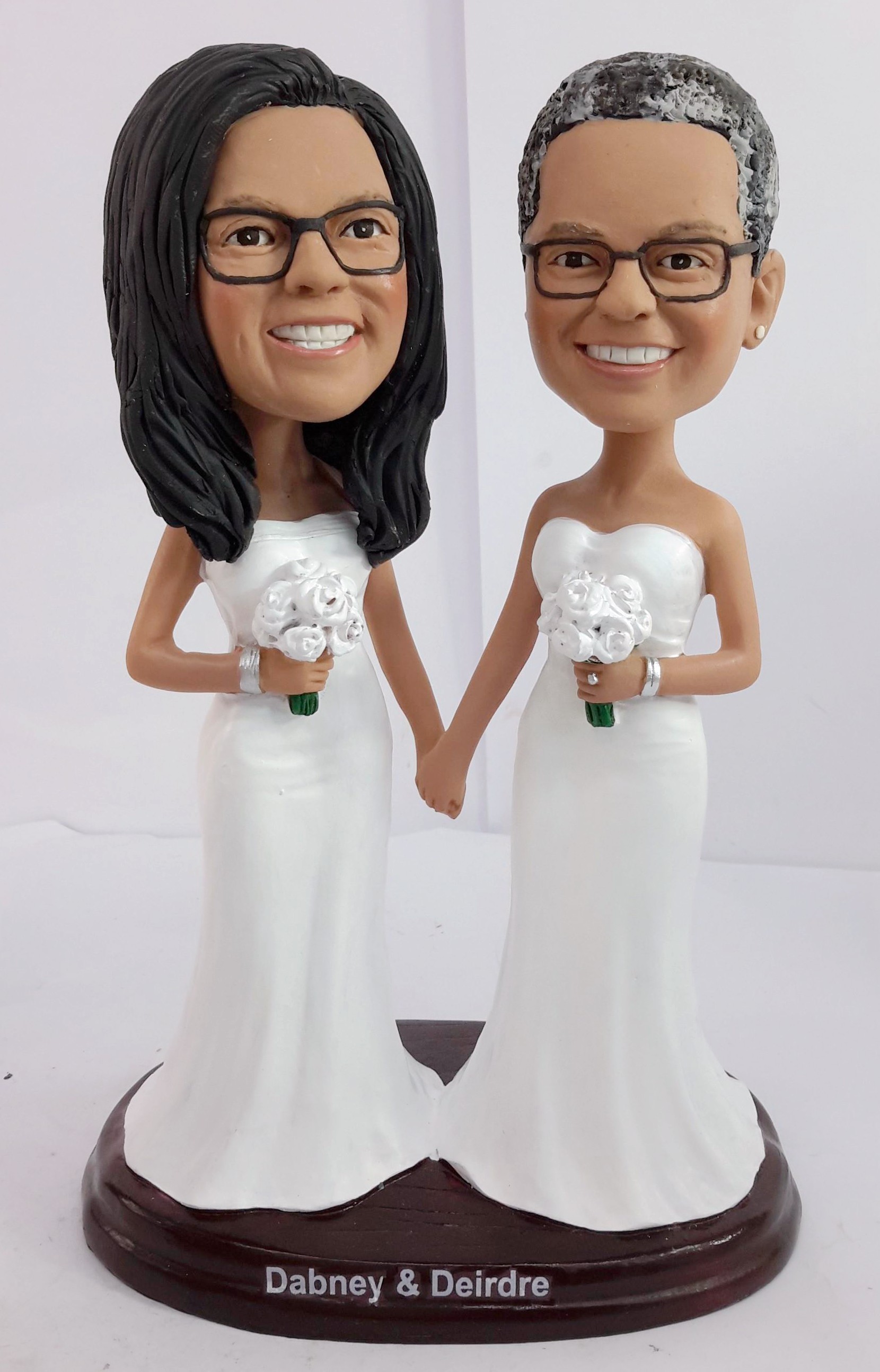 Custom cake toppers same sex white wedding dress