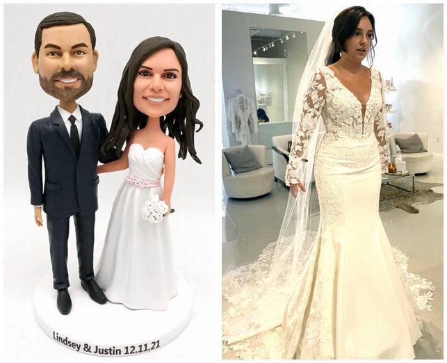 Custom cake toppers Bride's own wedding dress gown and veil