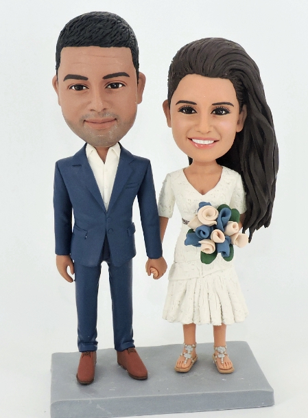 Custom cake toppers Bride holding bouquet hand in hand wedding